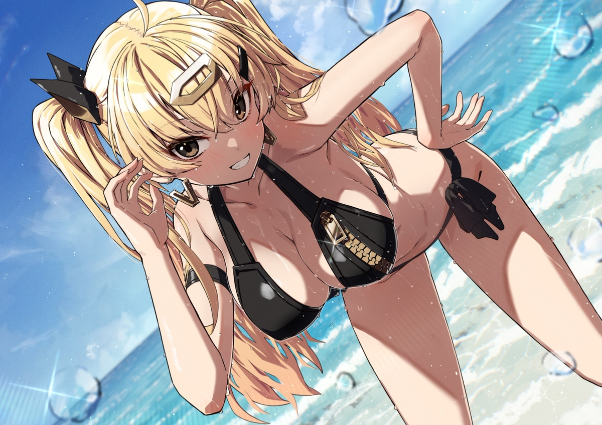 This is a pixiv picture whose title is 黒金ちゃんと海.
