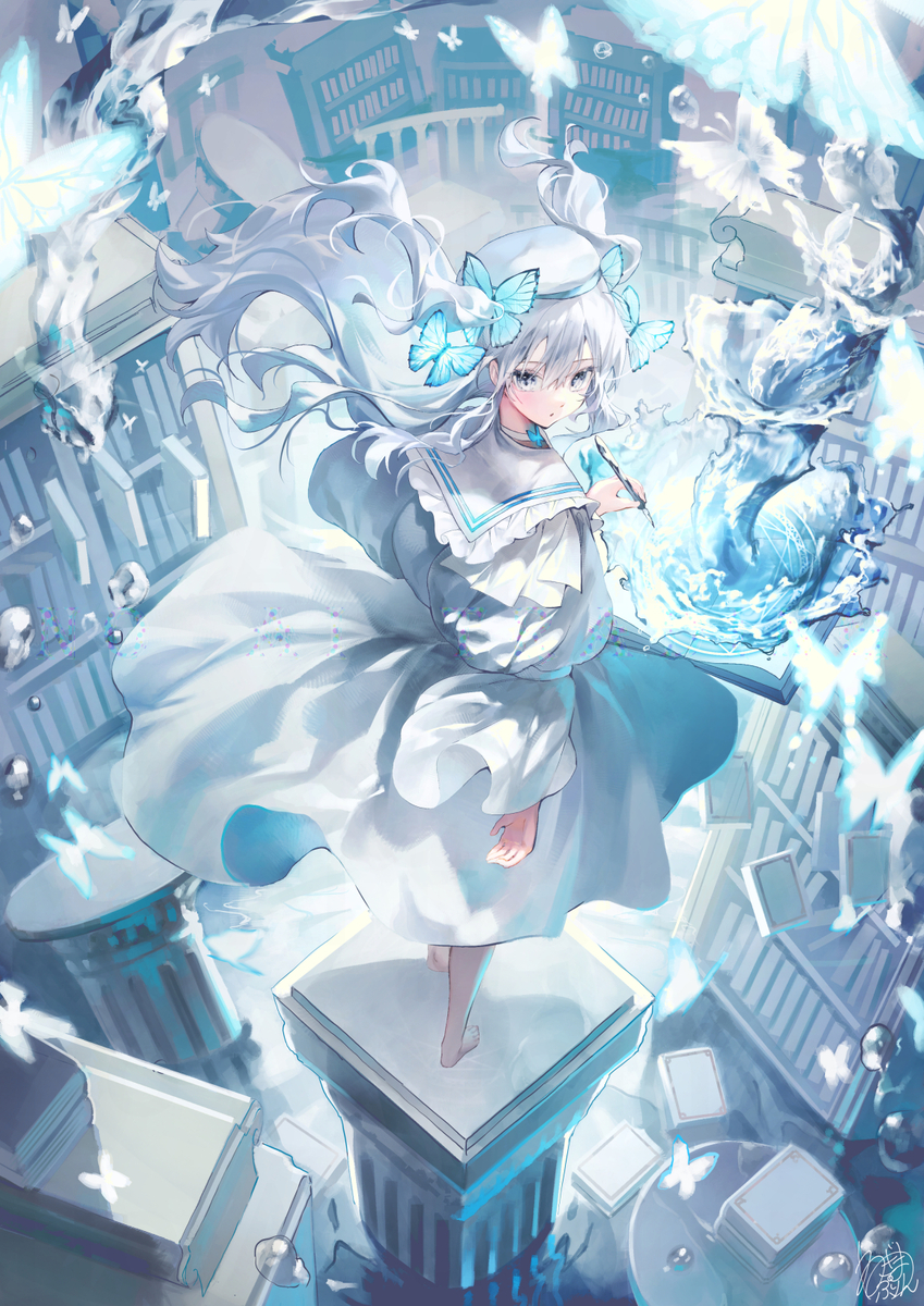 This is a pixiv picture whose title is 水魔導の図書館.