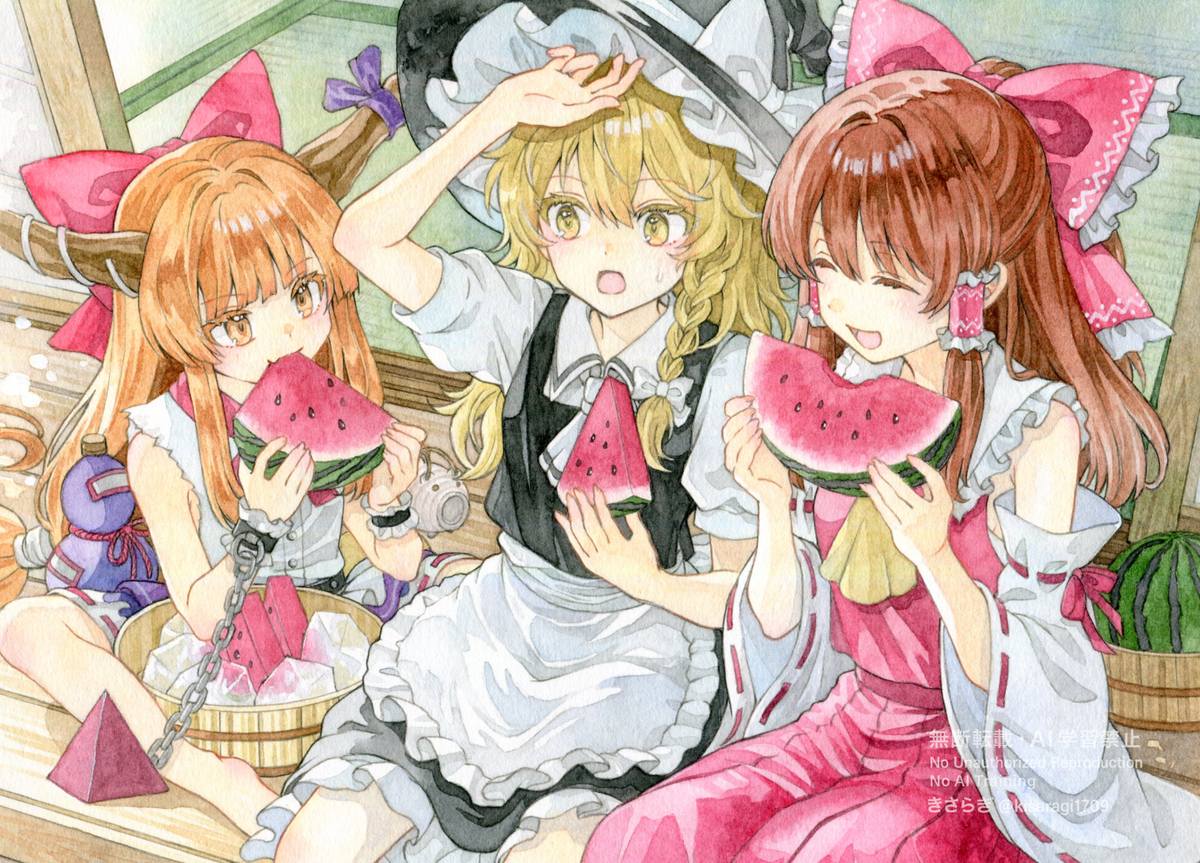 This is a pixiv picture whose title is スイカ日和.