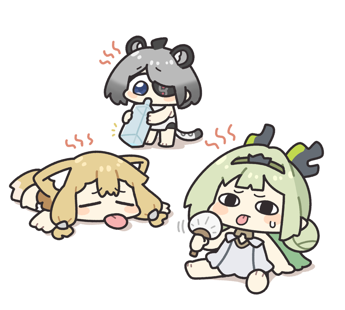 This is a pixiv picture whose title is 너무 더운 꼬맹이들.