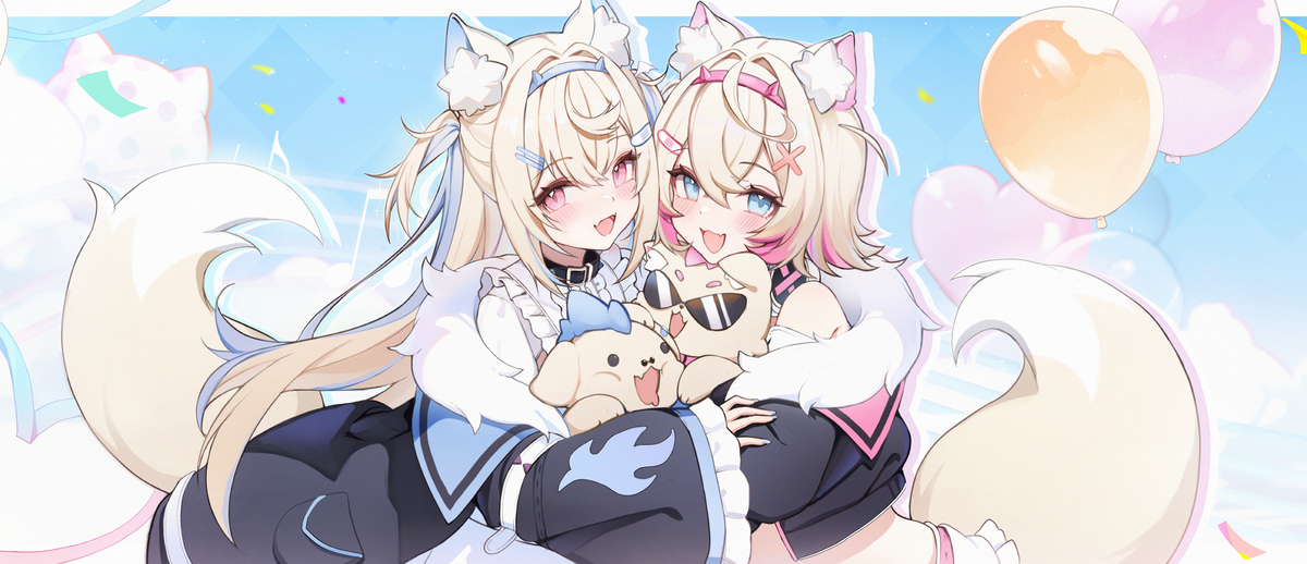 This is a pixiv picture whose title is Fuwawamoco 3rd Anniversary.