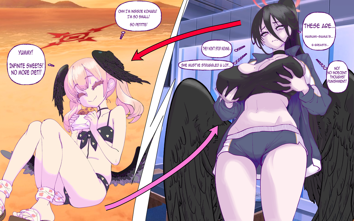 This is a pixiv picture whose title is Hasumi X Koharu swap.