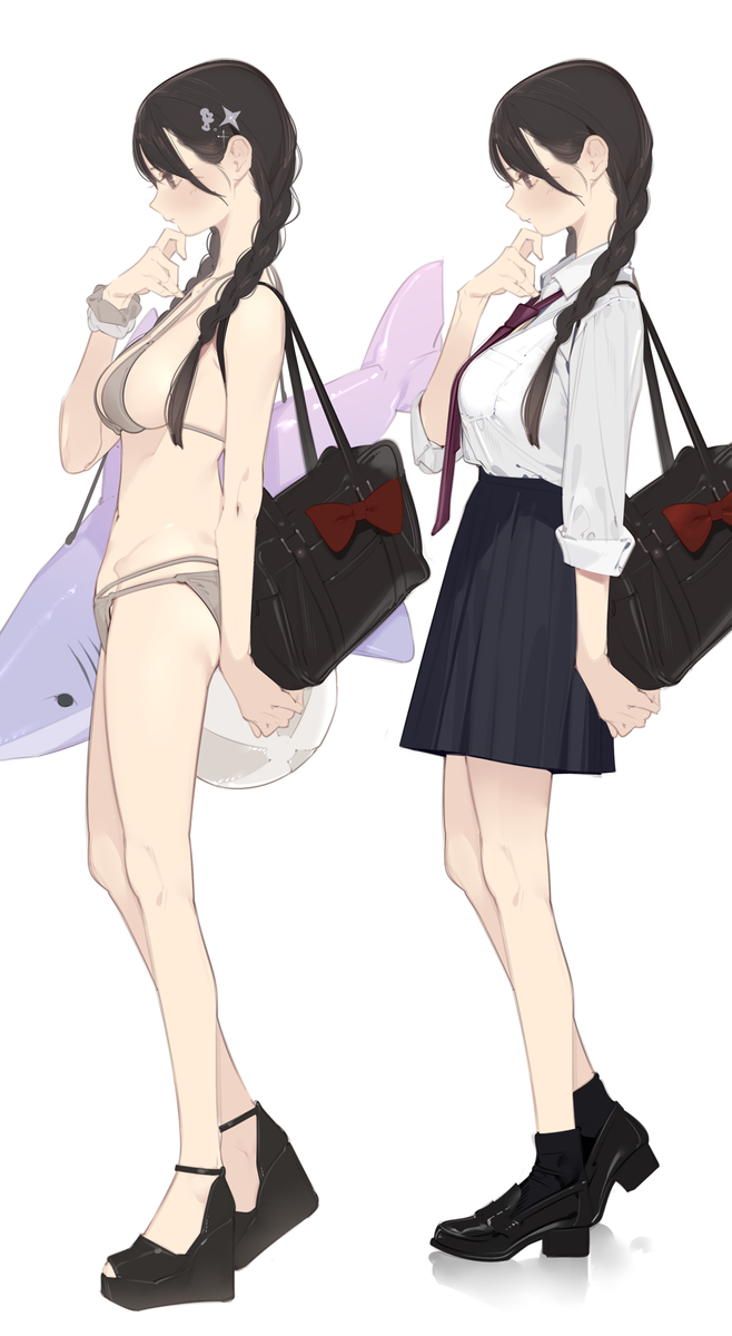 This is a pixiv picture whose title is 真面目みつあみガール.
