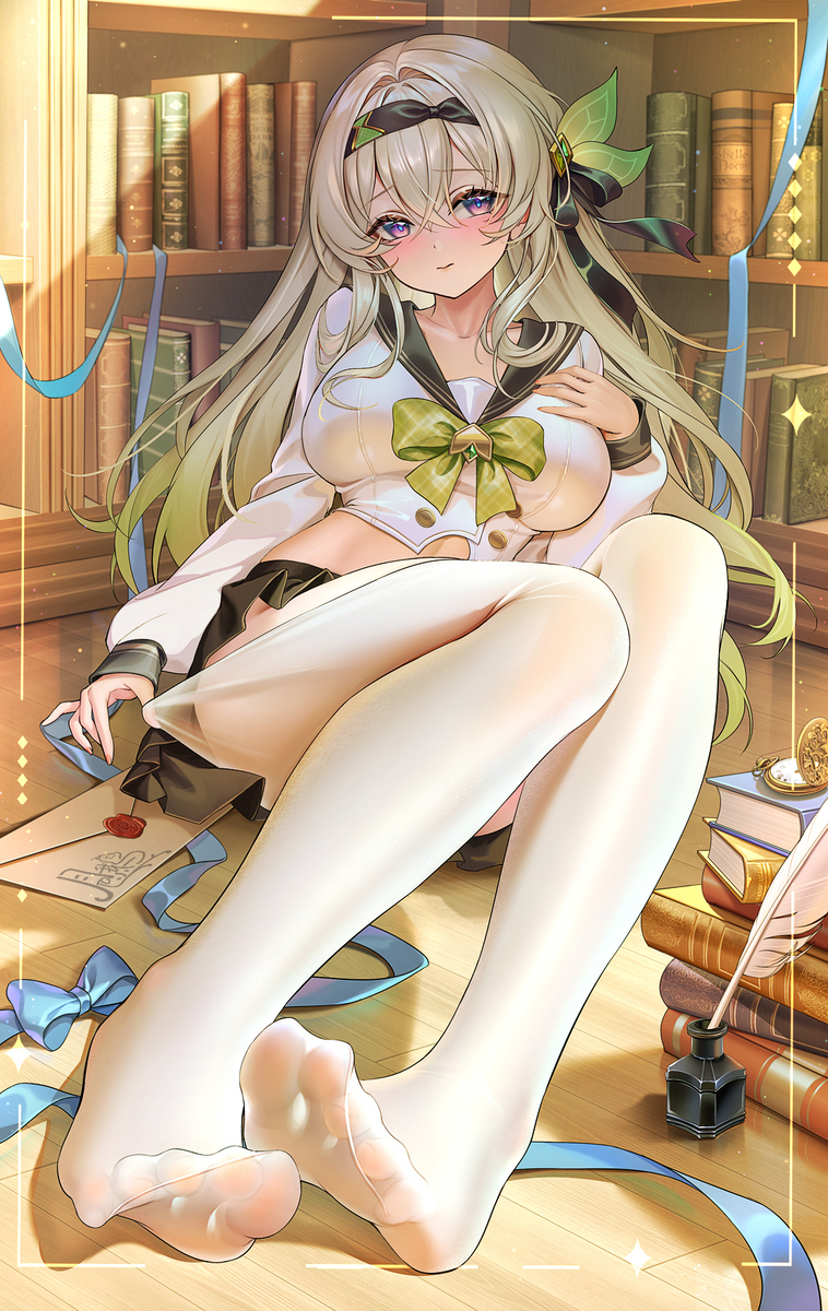 This is a pixiv picture whose title is 流萤:你也来图书馆吗?---画差分太麻烦了.