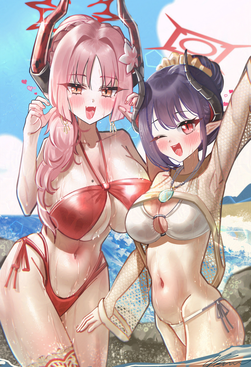 This is a pixiv picture whose title is 수영복 사츠키 치아키.