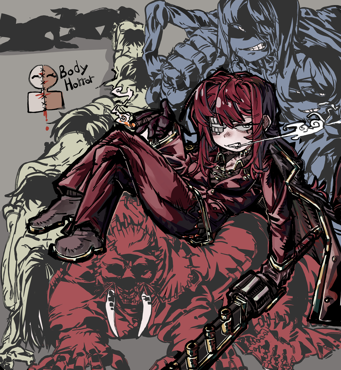 This is a pixiv picture whose title is 바디 호러.