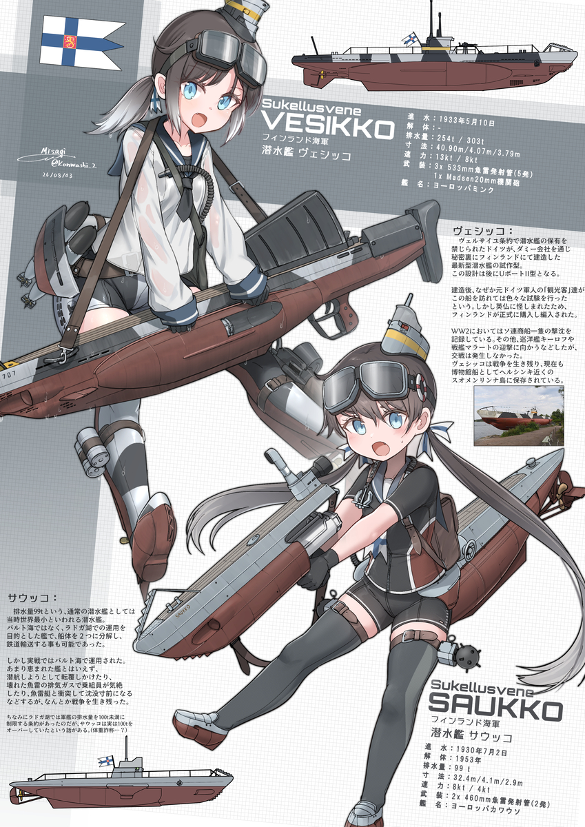 This is a pixiv picture whose title is フィンランド海軍 潜水艦ヴェシッコ&サウッコの擬人化.