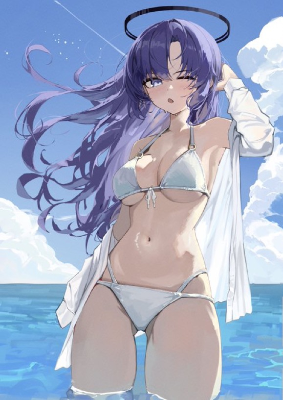 This is a pixiv picture whose title is 白ビキニユウカ.
