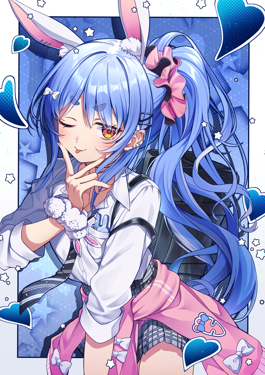 This is a pixiv picture whose title is かわいいぺこでしょ？💙🐰.