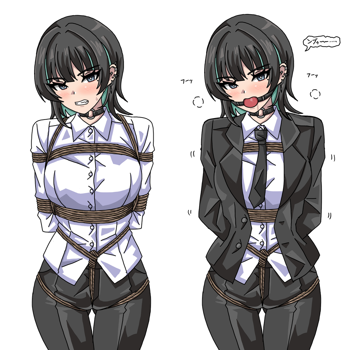 This is a pixiv picture whose title is 偽装拘束.