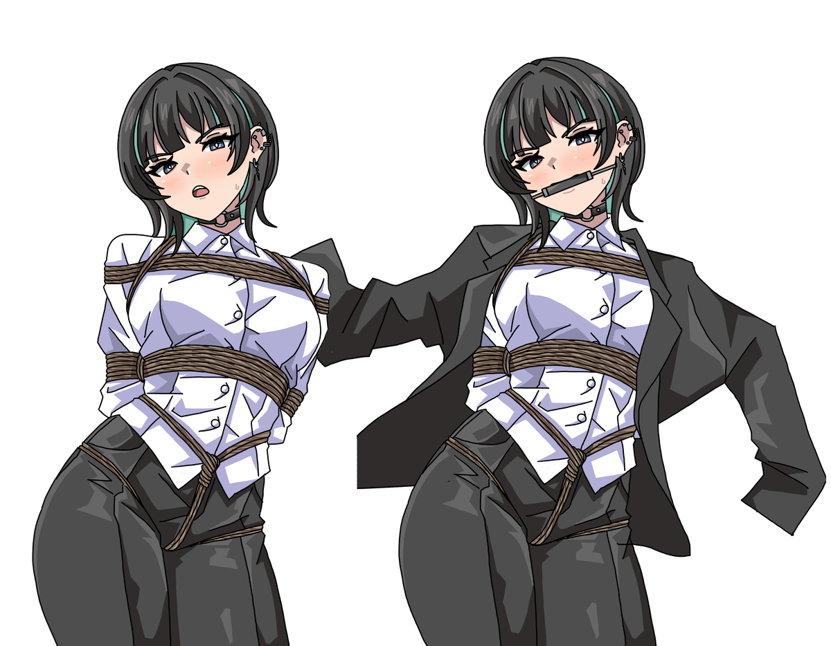This is a pixiv picture whose title is ジャケットの下で偽装拘束.