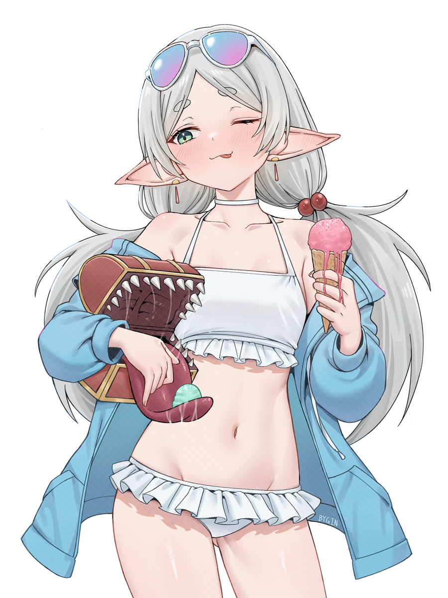 This is a pixiv picture whose title is 【ホシノの水着を着たフリーレン】.