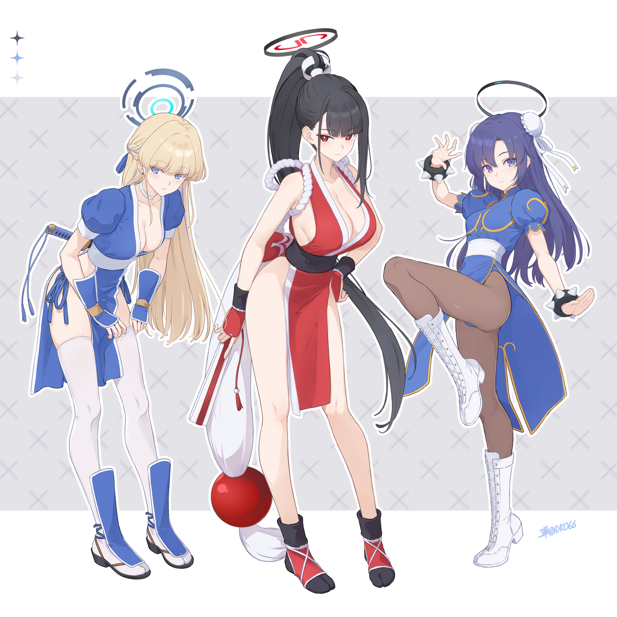 This is a pixiv picture whose title is 格闘三人組.