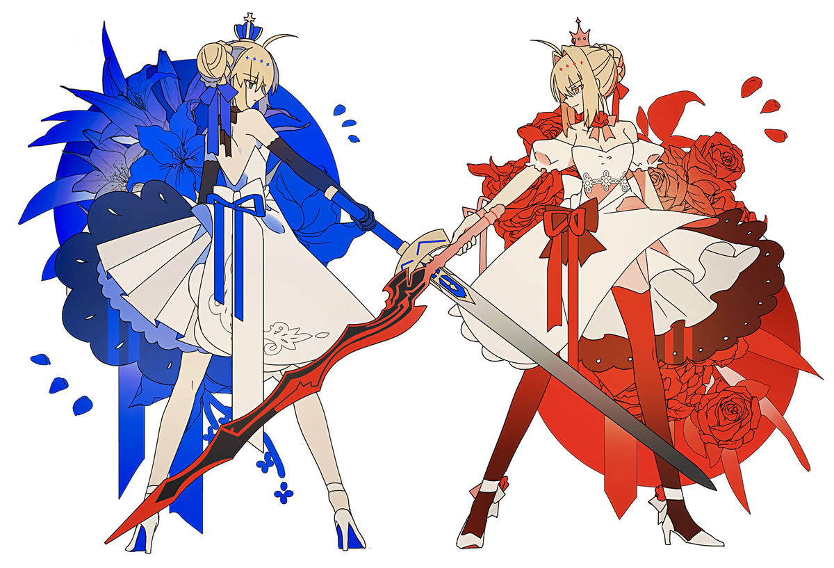 This is a pixiv picture whose title is 青と赤.