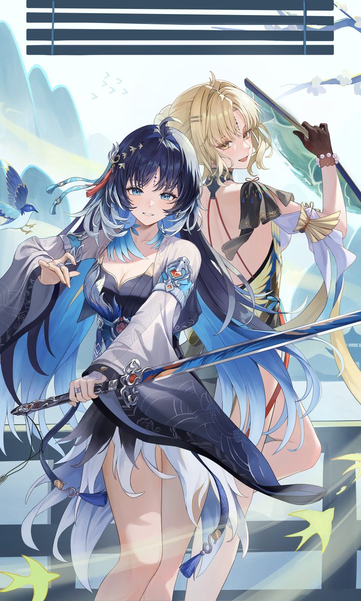 This is a pixiv picture whose title is 空翠双翎秀，风舞各岸春。.