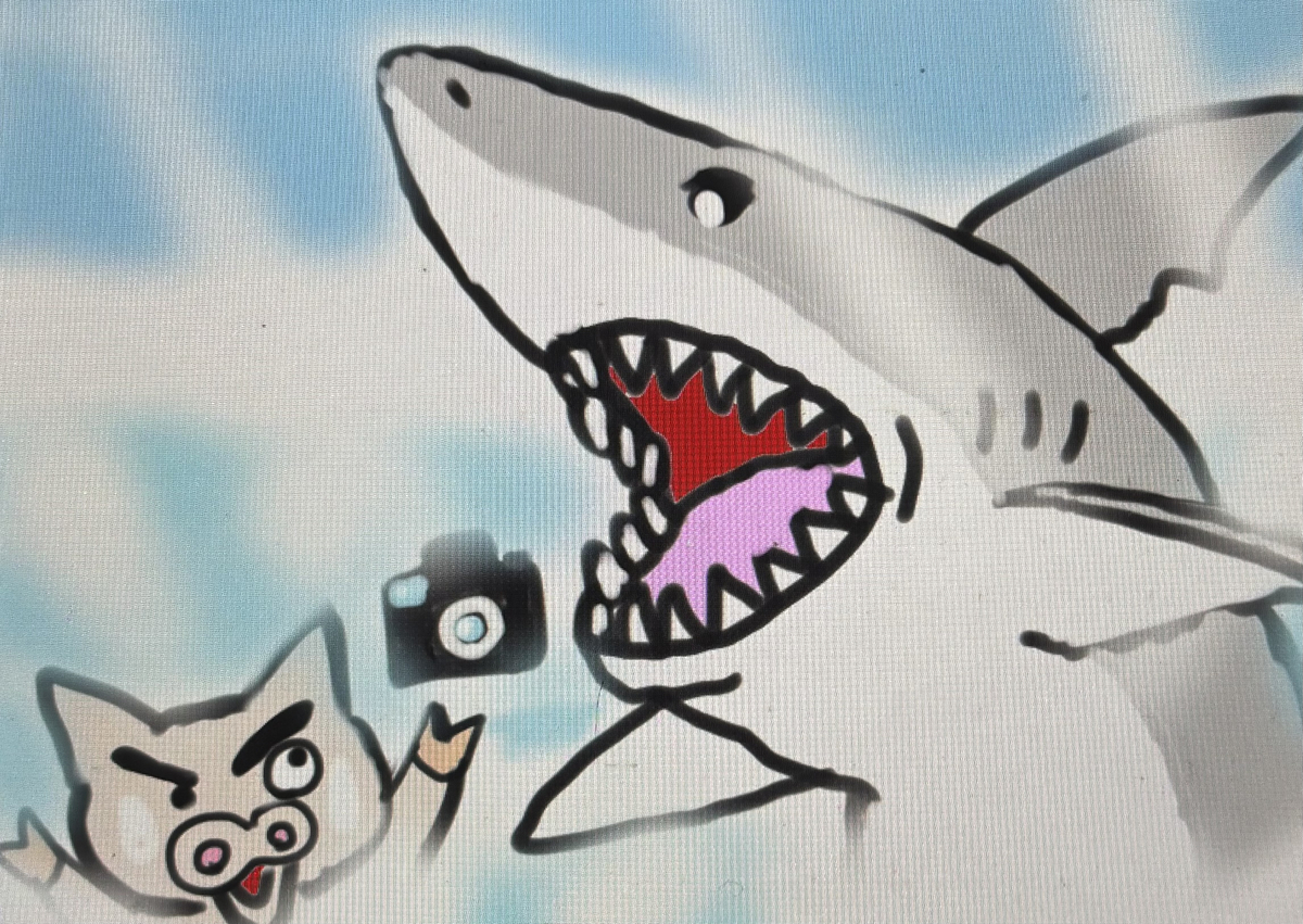 This is a pixiv picture whose title is ぶりぶりざえもんと凶暴ザメ✨🦈✨.