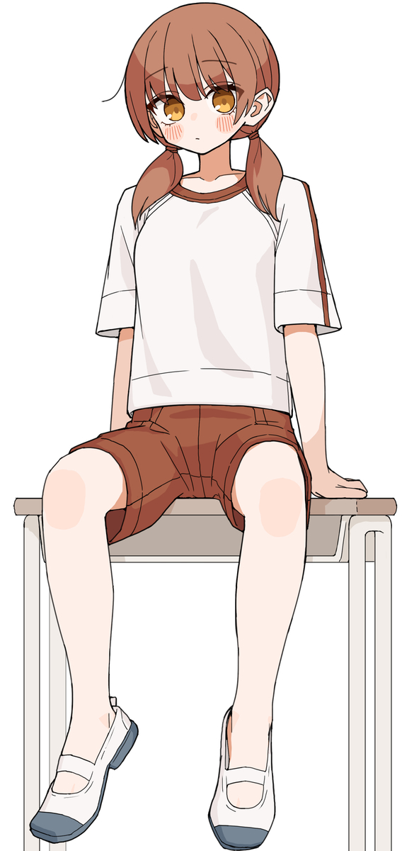 This is a pixiv picture whose title is 机に座ってる子.