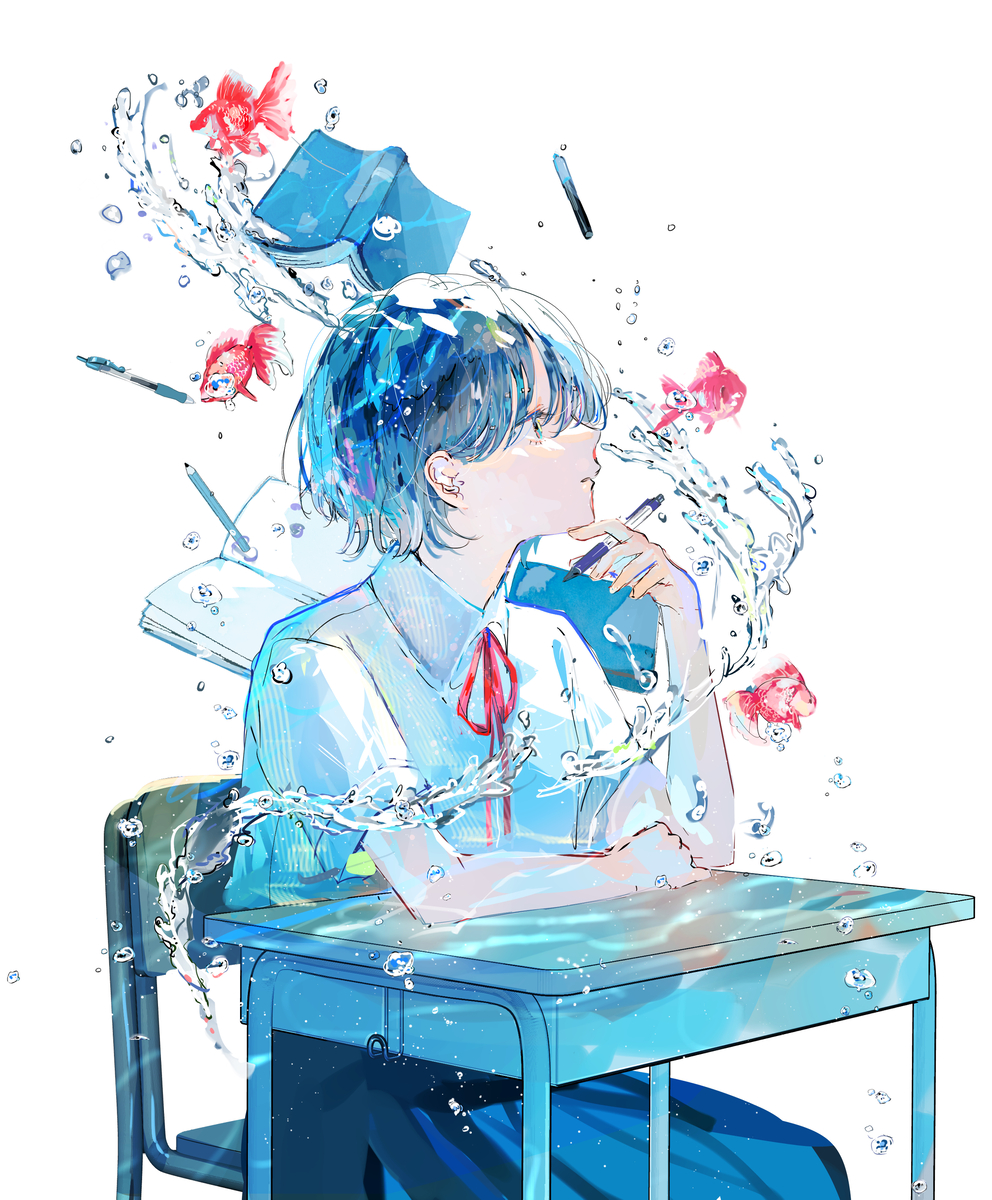 This is a pixiv picture whose title is 白昼夢の遊泳.