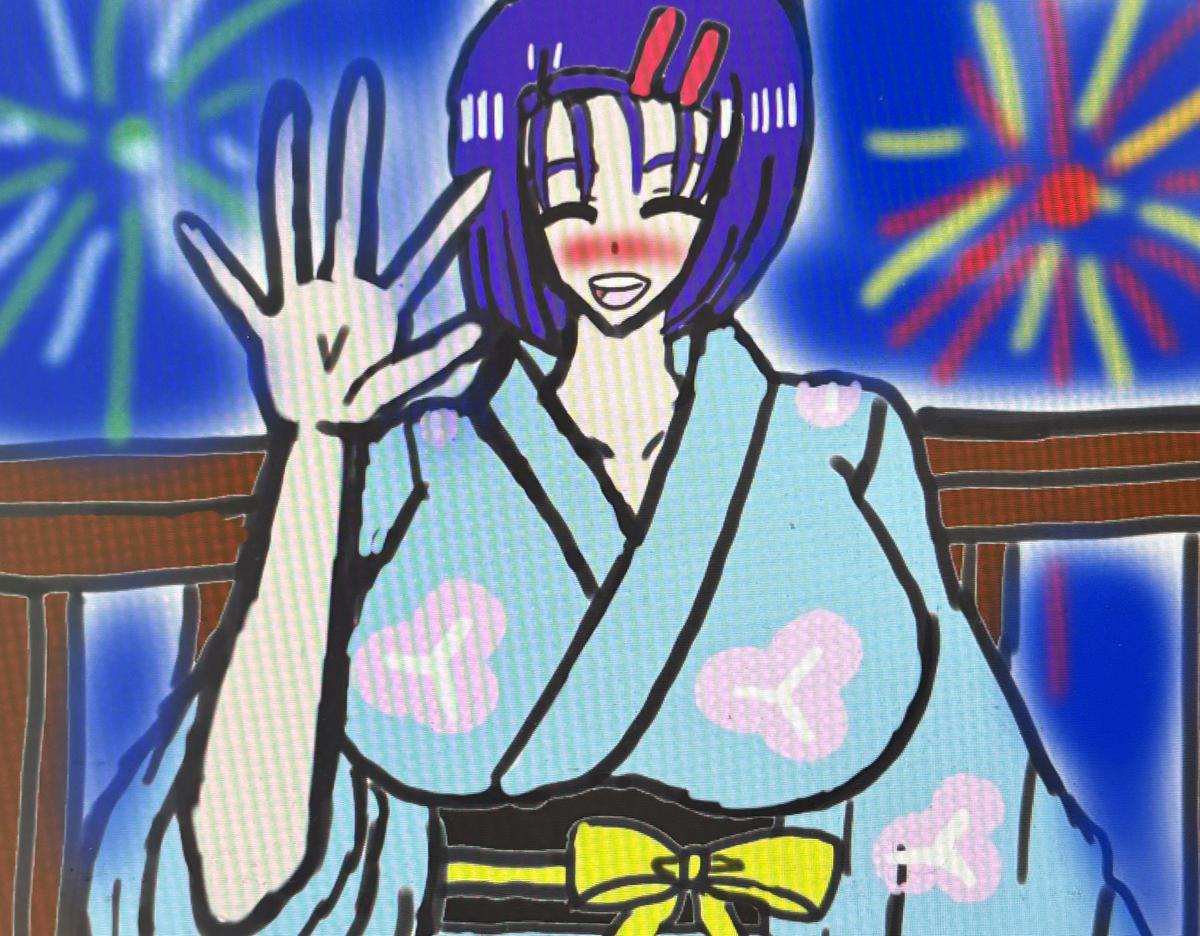This is a pixiv picture whose title is 花火のような優しい乙女・春菜💜🎆💜.