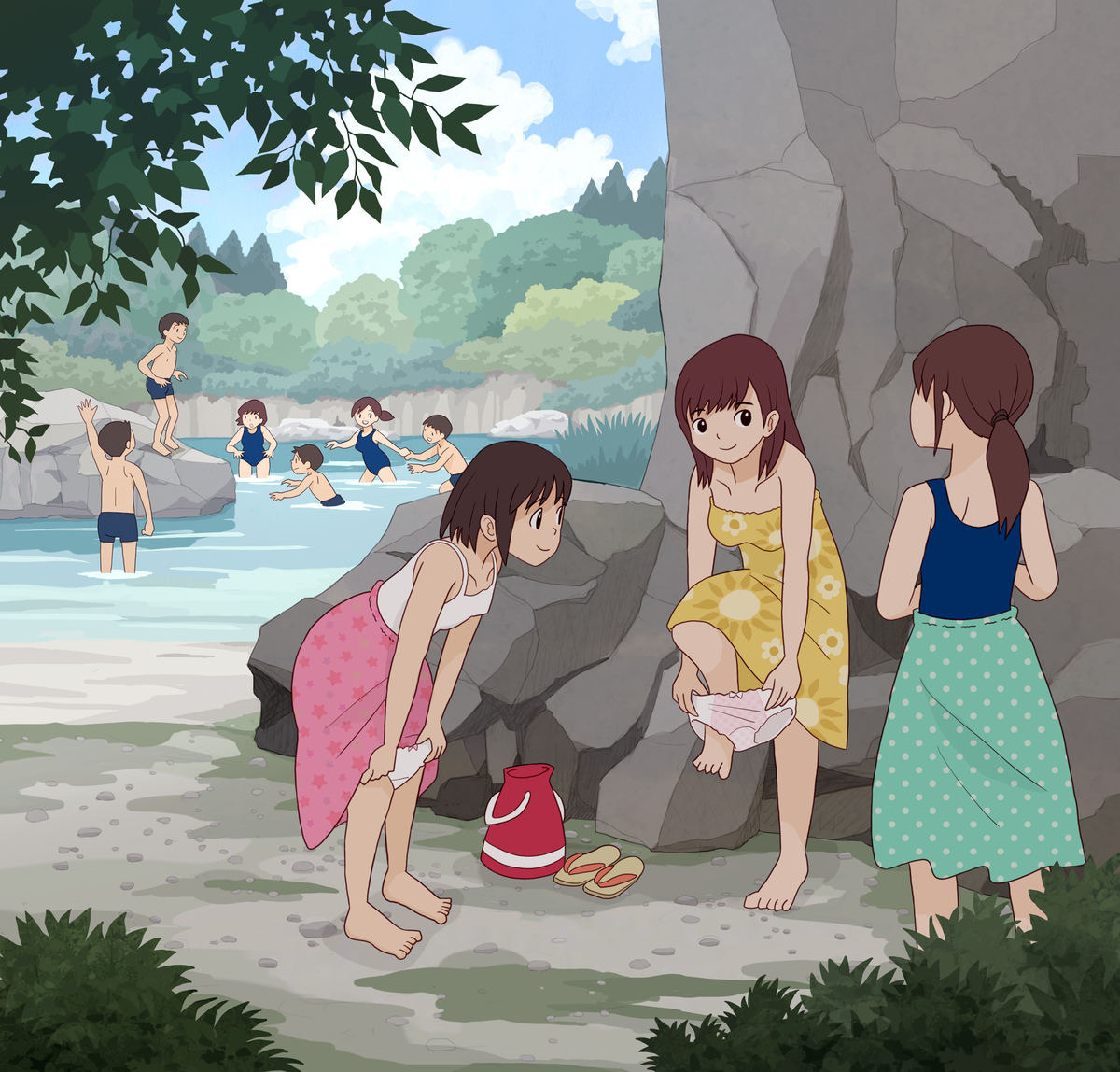 This is a pixiv picture whose title is 川遊び.