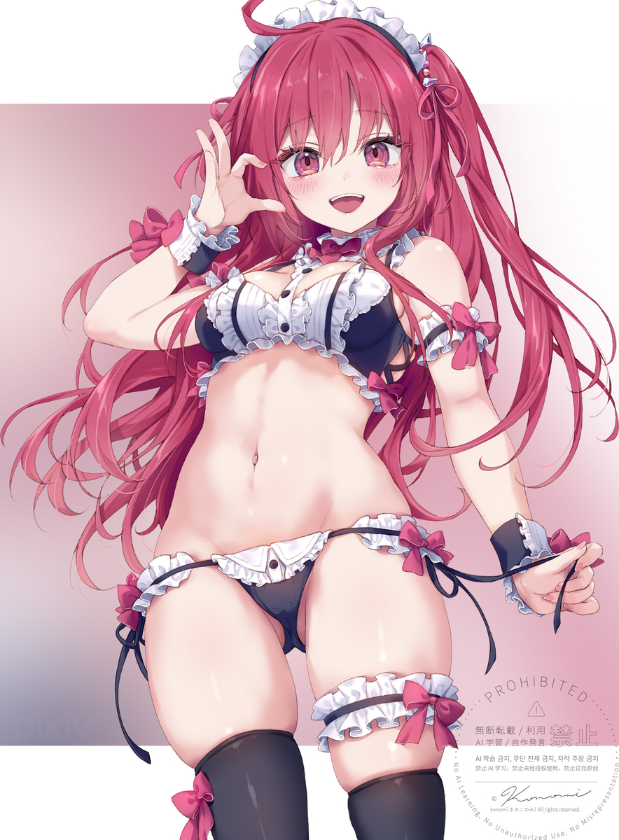 This is a pixiv picture whose title is ライアー・ライアー メイド水着な彩園寺更紗ちゃん.