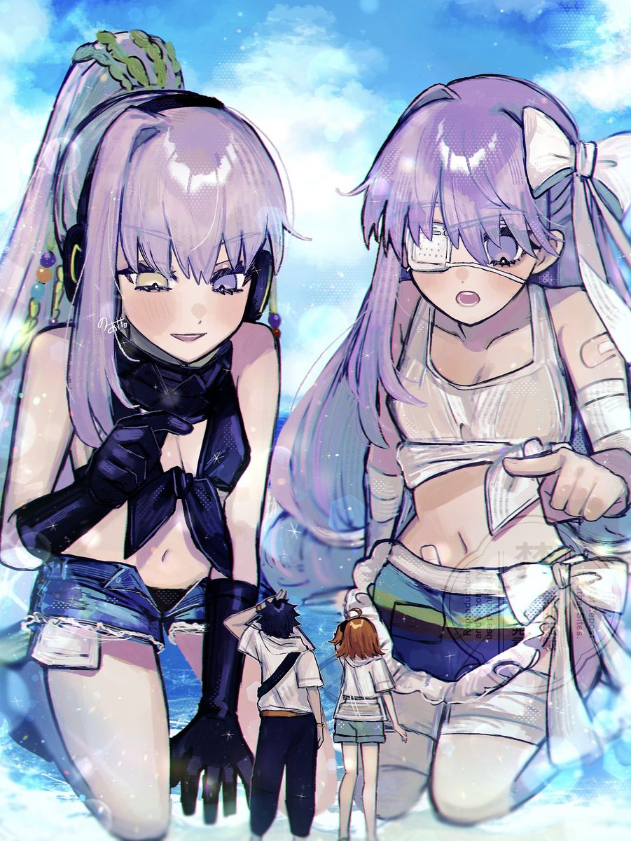 This is a pixiv picture whose title is W水着プロテア💜💚.