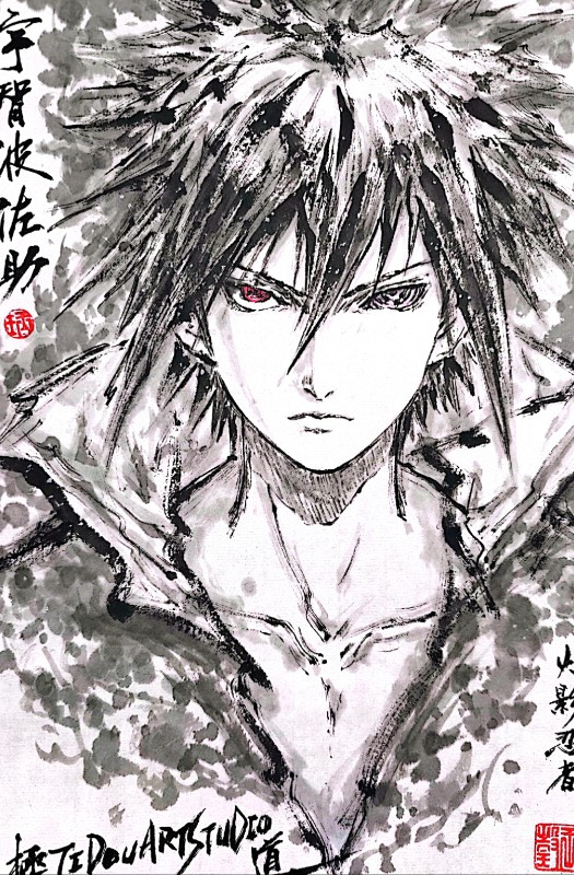This is a pixiv picture whose title is 【極道畫師】宇智波佐助.