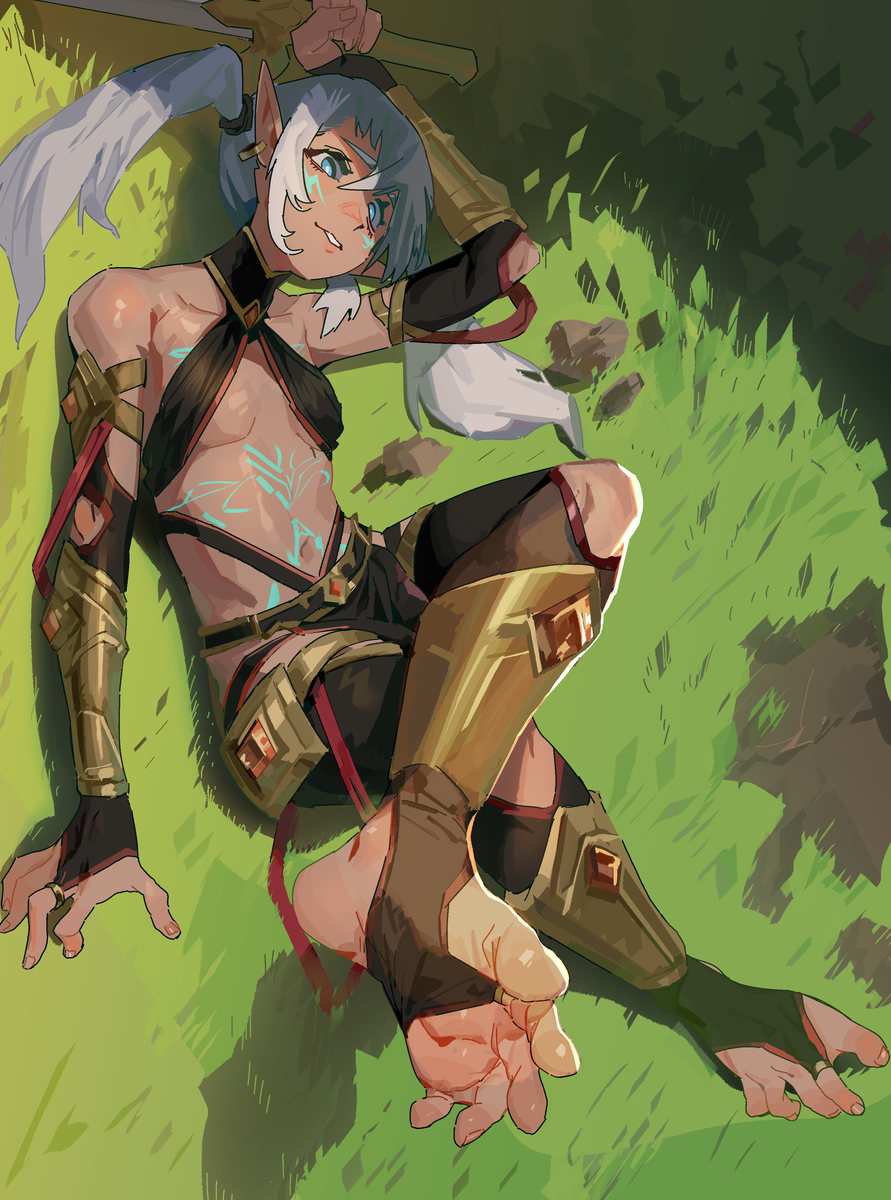 This is a pixiv picture whose title is Lying on grass.
