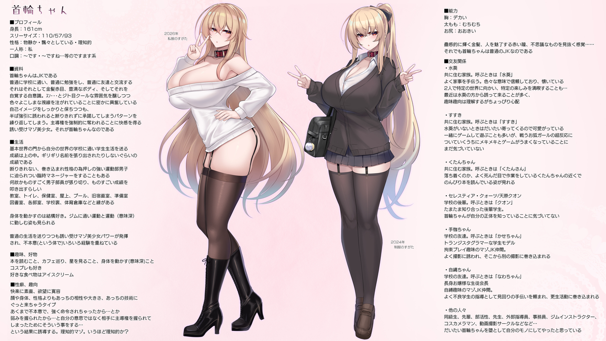 This is a pixiv picture whose title is 今更オリキャラキャラシート部　首輪ちゃん編.