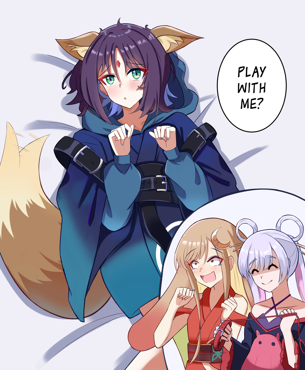 This is a pixiv picture whose title is 🐙🦊🐰.