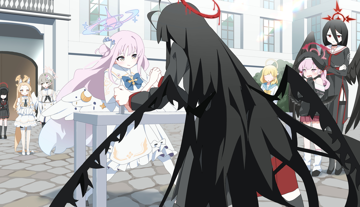 This is a pixiv picture whose title is トリニティアームレスリング大会.