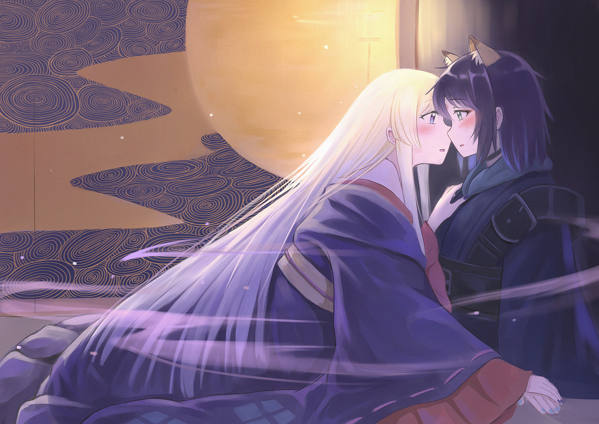 This is a pixiv picture whose title is 『残月』.