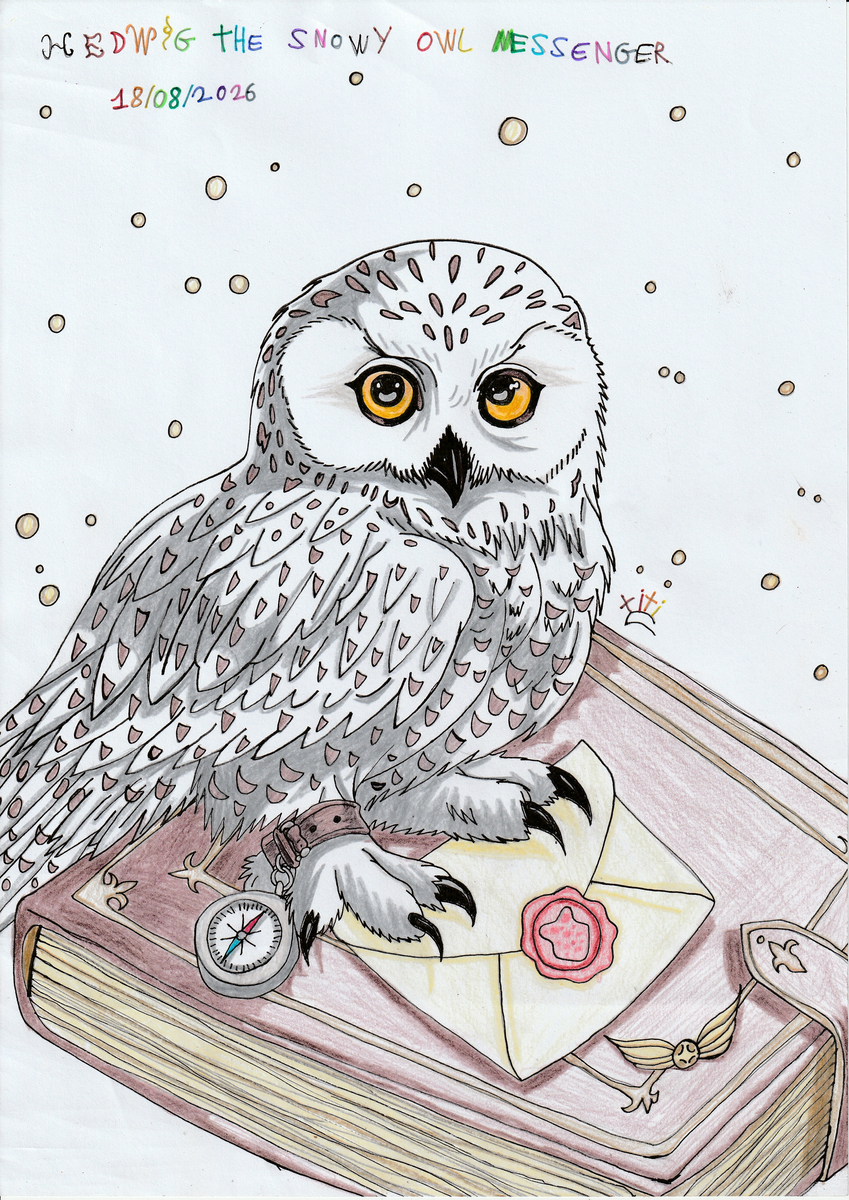This is a pixiv picture whose title is Hedwig 🦉✉️📜📖✨❄️🧭🖋️🌕🎨.