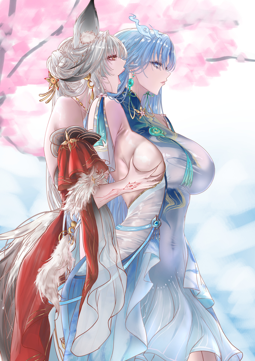 This is a pixiv picture whose title is 清宵 & 心.