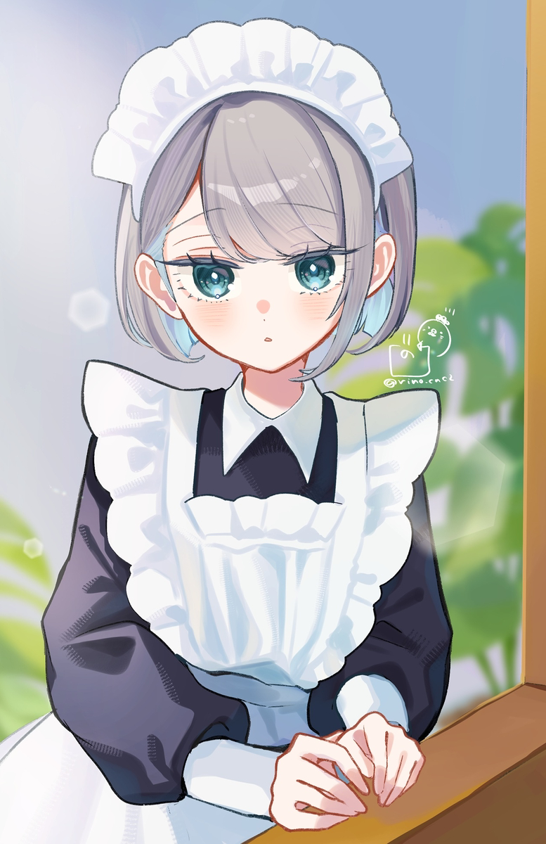 This is a pixiv picture whose title is 窓際のメイドさん.