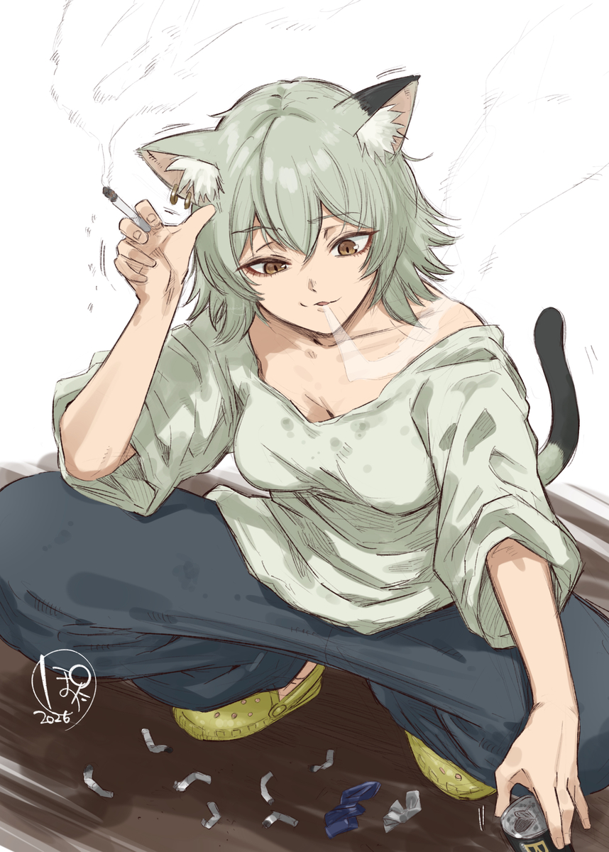 This is a pixiv picture whose title is 【ヤニねこ】佐藤ヤニ子.