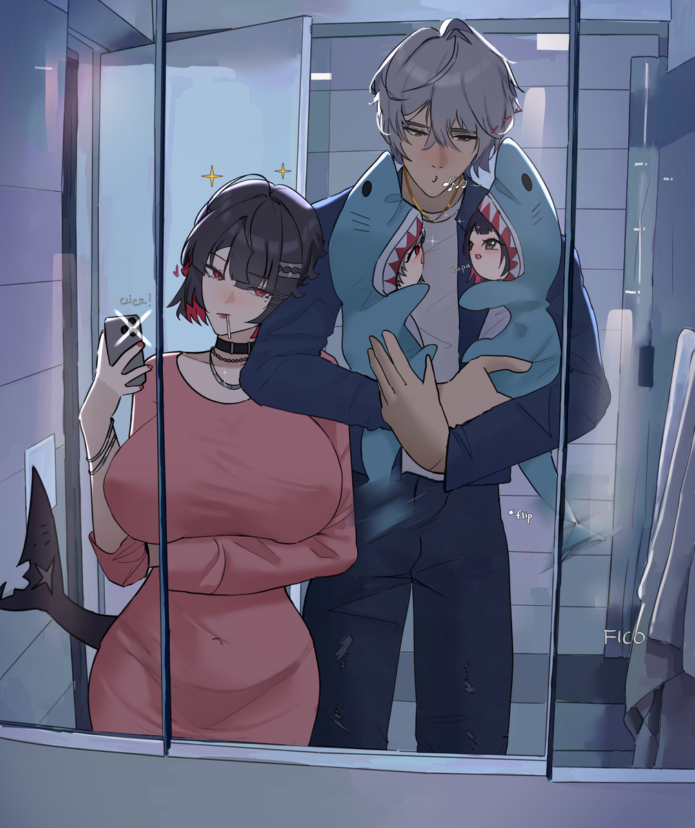 This is a pixiv picture whose title is Shark family 🦈🥰.