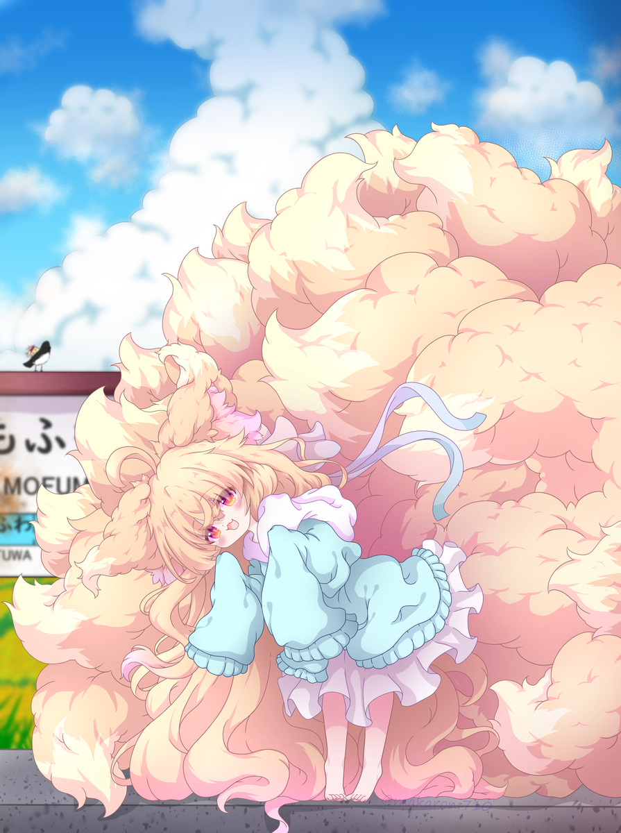 This is a pixiv picture whose title is 🚃🦊☁.