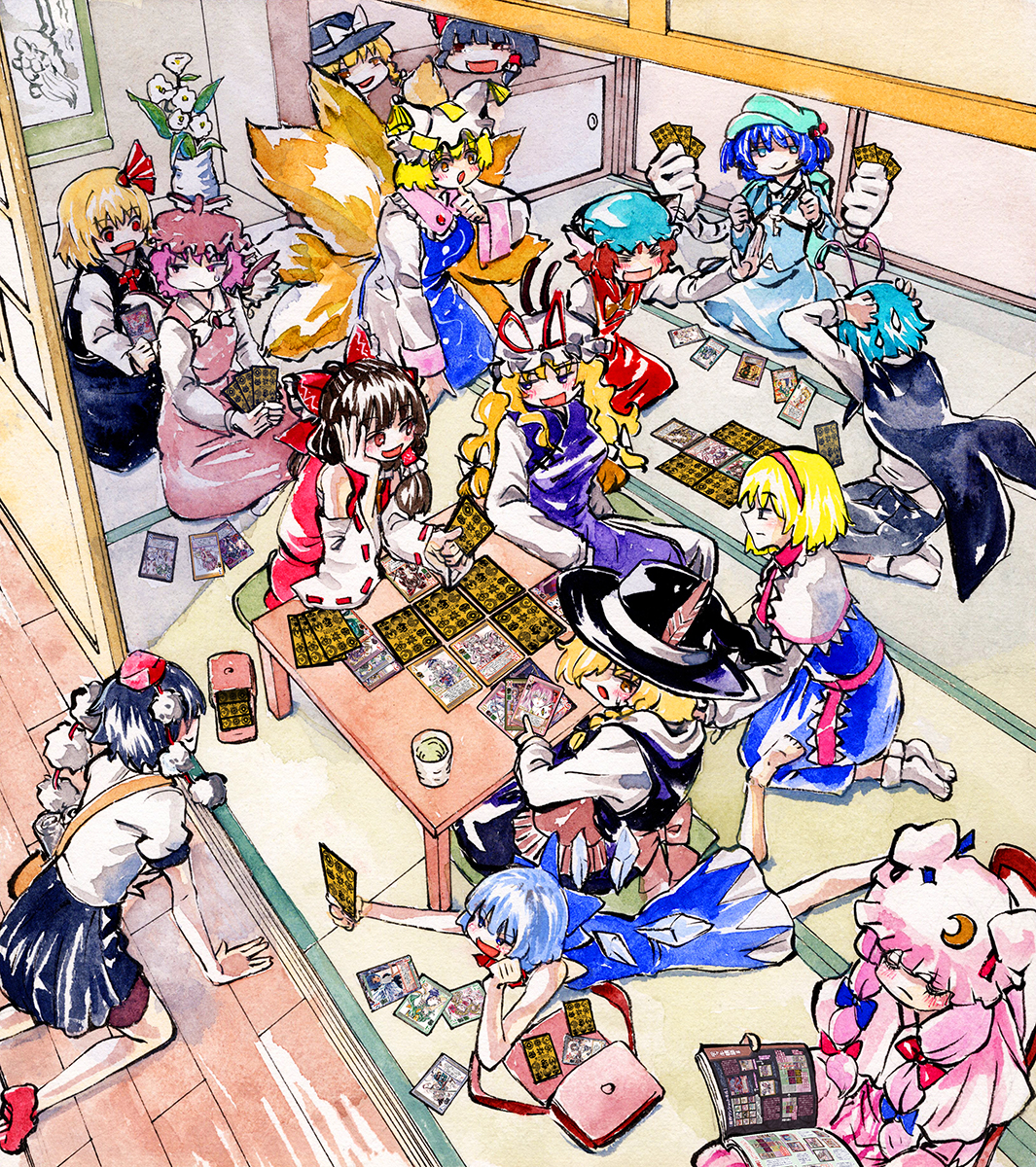 This is a pixiv picture whose title is みんなでカードゲーム！.