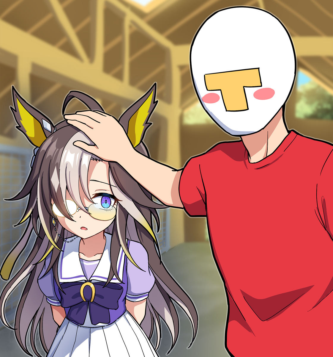This is a pixiv picture whose title is (実馬ネタ)ジャーニーをなでなで～♪.