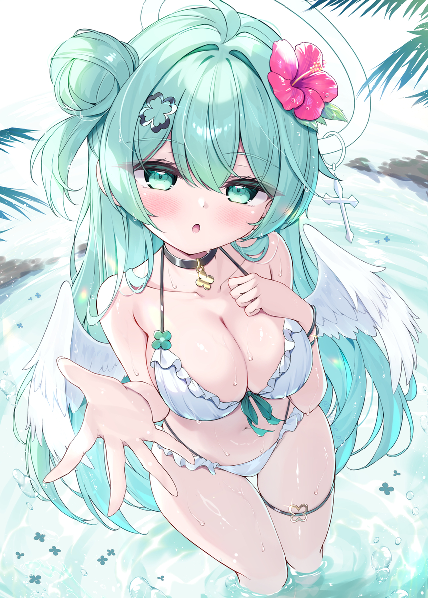 This is a pixiv picture whose title is 低身長巨乳の天使と海デートしたい….