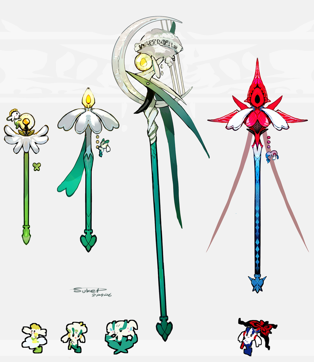 This is a pixiv picture whose title is フラべべ・フラエッテ・フラージェスモチーフの武器（ポケモン）.