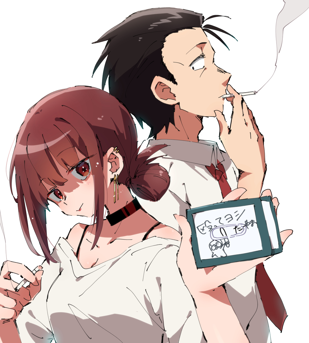 This is a pixiv picture whose title is スーパーの裏でヤニ吸うふたり.