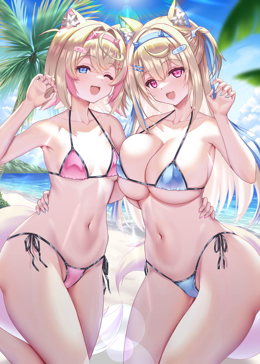 This is a pixiv picture whose title is 水着フワモコちゃん.