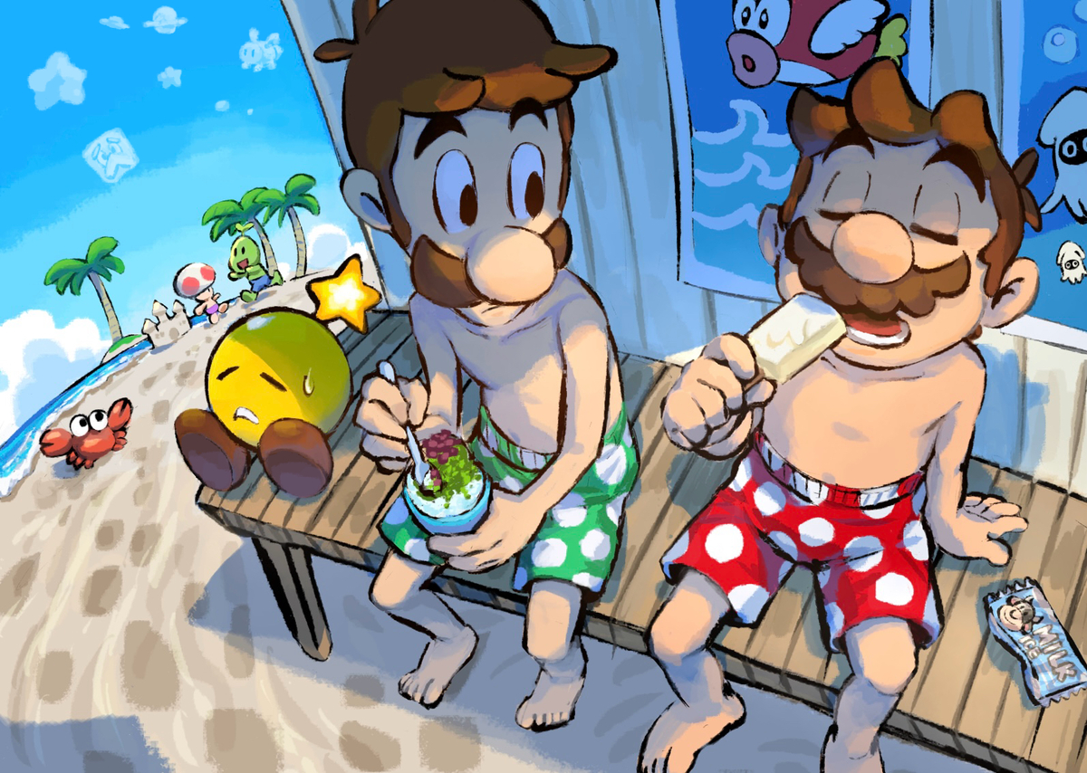 This is a pixiv picture whose title is マリオとルイージの夏休み.