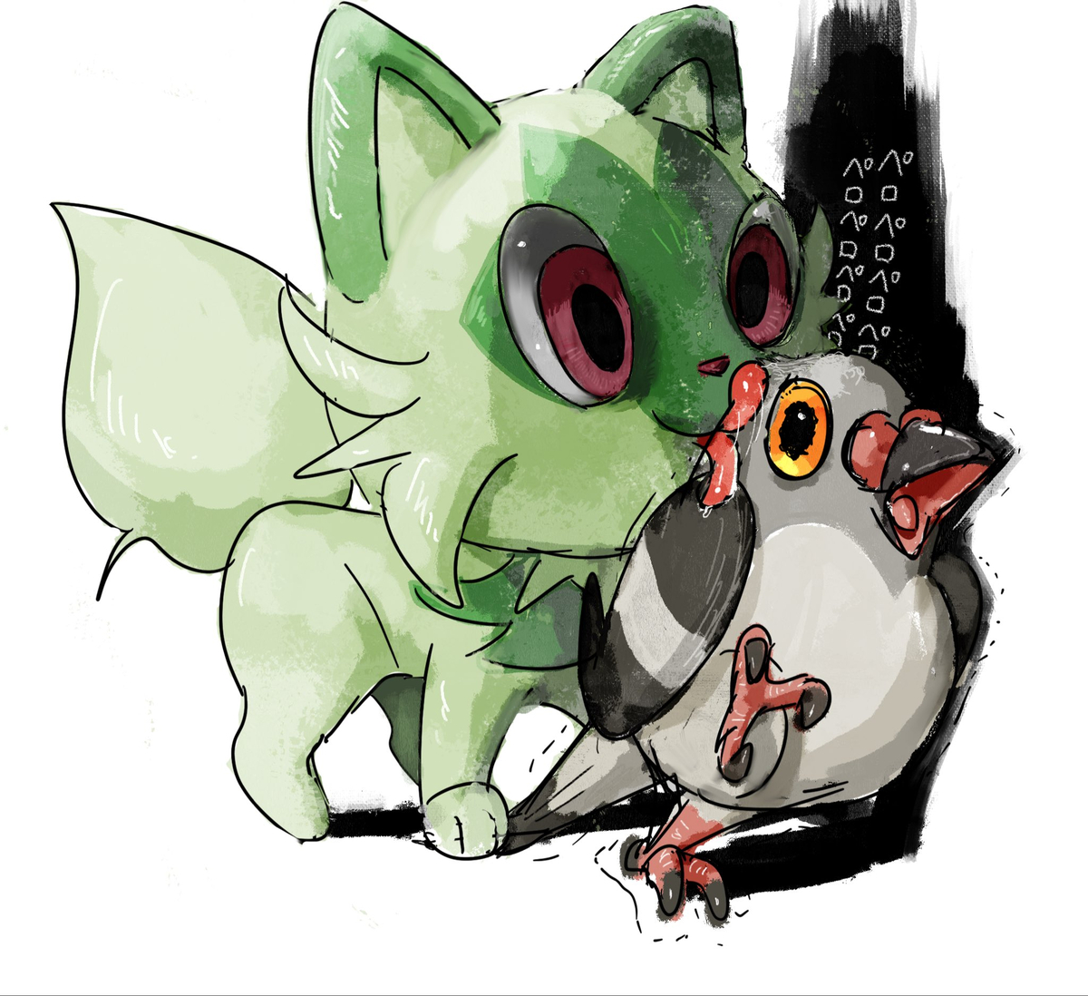This is a pixiv picture whose title is ニャオハの したでなめる！.