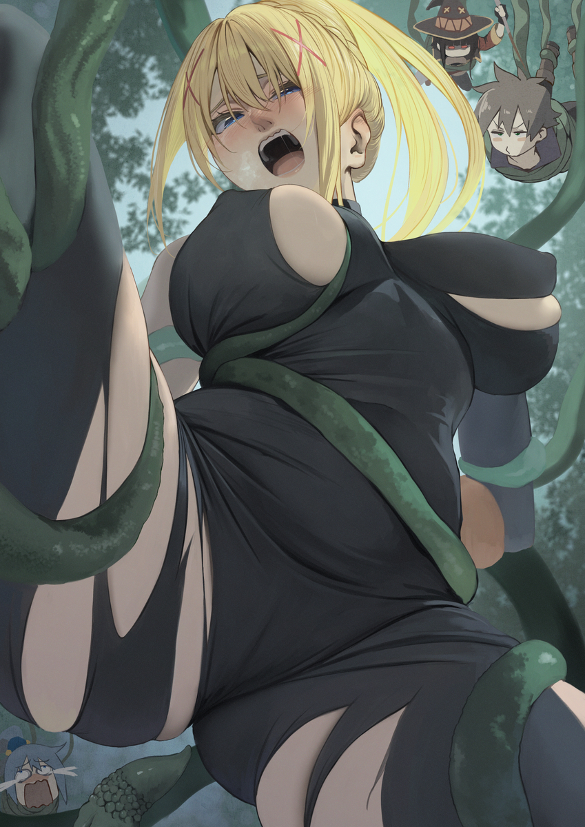 This is a pixiv picture whose title is 『ヤ、ヤメロー！ミルナー、カズマー！！』.