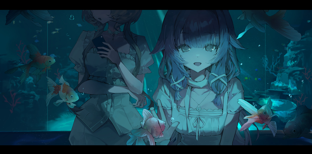 This is a pixiv picture whose title is ふたりきりの水族館 🫧🐟.