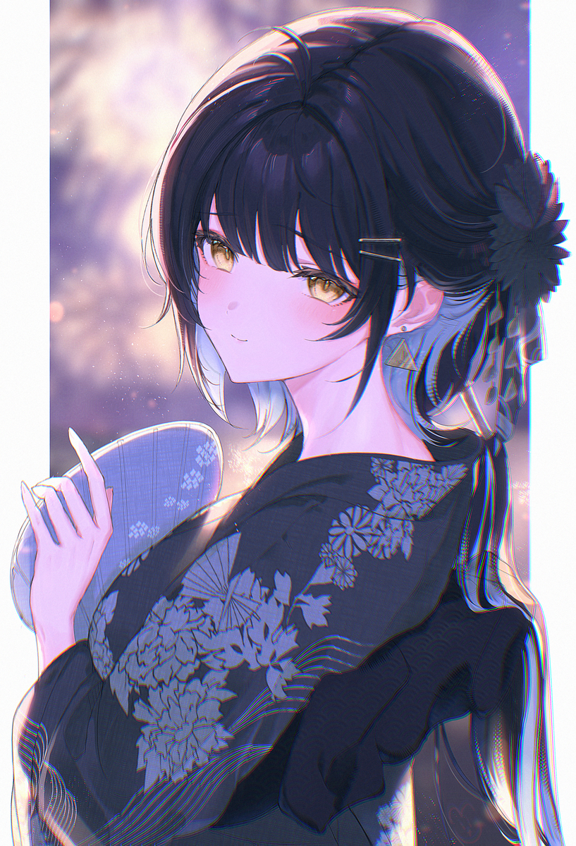 This is a pixiv picture whose title is 漂泊者と浴衣で花火.