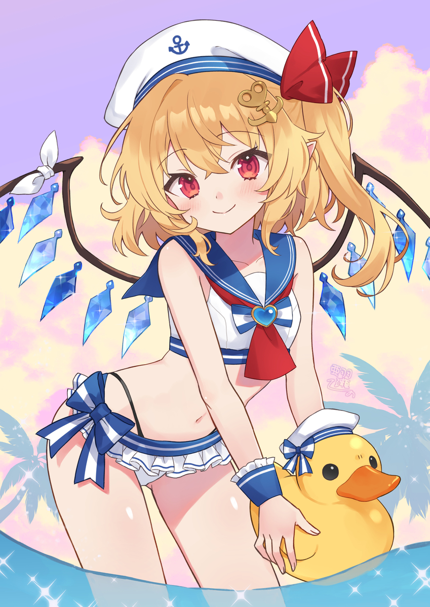 This is a pixiv picture whose title is 水兵水着フラン🐤.